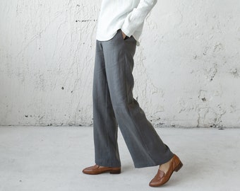 Wide Leg Linen Pants, Women Linen Trousers, Elastic Waist Pants, Work Linen Pants, Wide Leg Trousers, Casual Linen Pants, Comfy Pants