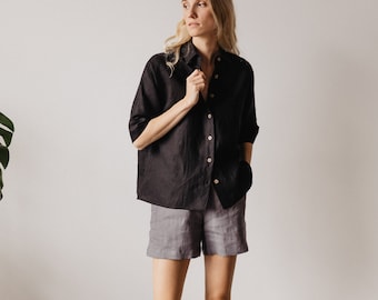 Women Linen Shorts, Bermuda Shorts, Plus Size Clothing, Loose Short Pants, Beach Linen Shorts, Casual Shorts With Pockets, Handmade Clothing