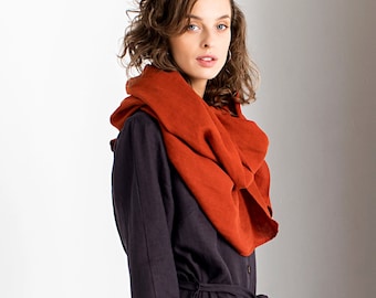 Foulard en lin lituanien, foulard Pashmina, enveloppement de cou rouge, accessoires en lin, châle Pashmina, foulard d’hiver, châle en lin doux, col en lin