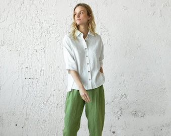 Basic Office Shirt, Handmade Linen Clothing, Spring Clothing, Casual Linen Shirt, Womens Clothing, Button Down Shirt, Loose Linen Shirt