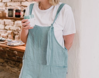 Linen Jumpsuit, READY TO SHIP,  Mint Jumpsuit, Linen Romper,  Loose Linen Overall, Natural Linen Jumpsuit, Women Overall, Sleeveless Romper