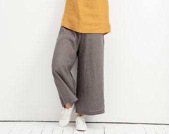 Linen Culottes, Wide Leg Pants, Linen Pants, Plus Size Linen, Summer Pants, Linen Clothing, Pocket Pants, Boho Clothing, Beach Pants