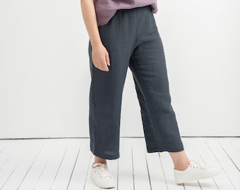 Linen Capri Pants, Plus Size Pants, Linen Palazzo Pants, Wide Leg Pants, Linen Clothing, Comfy Pants, Linen Culottes, Pocket Pants, Loose