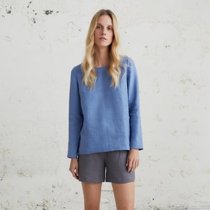 Blue Linen Blouse, Womens Clothing, Loose Linen Top, Long Sleeve Blouse, Minimalist Top, Linen Clothing, Plus Size Clothing, Spring Clothing