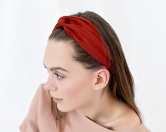 Linen Hairband, Knotted Hairband, Linen Twist Headband, Bohemian Headband, Red Twist Hairband, Summer Headband, Linen Turban Headband