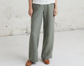 Relaxed Linen Pants, Summer Style Baggy Trousers, Classic Linen Pants, Casual Pants, Plus Size Clothing, Minimalist Pants,Washed Linen Pants