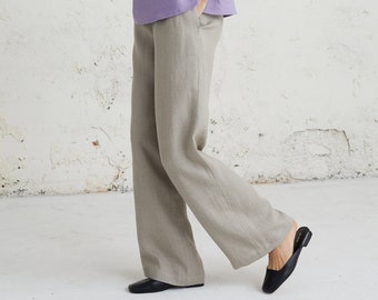 Frauen Leinenhose, lose Leinenhose, weite Beinhose, Sommerleinenhose, Leinenhose, Freizeithose, Büro Outfit, entspannte Kleidung