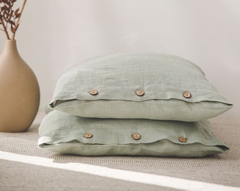 Linen Deco Pillowcase, Throw Pillow Cover, Coconut Buttons Closure, Cushion Cover, Linen Pillow Sham, Organic Linen Cover, Linen Gift