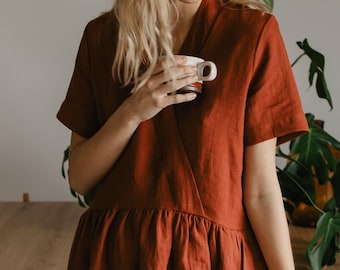Summer Style Dresses in Mid Century Modern Style - Linen Wedding Guest Outfit - Midi Dresses For Women Natural Fabric -Linen Womens Clothing