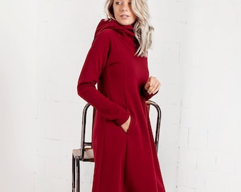 Robe à capuche, Vêtements pour femme, Robe minimaliste, Robe sweat-shirt, Robe-pull à capuche, Vêtements de printemps, Vêtements amples, Vêtements d'hiver