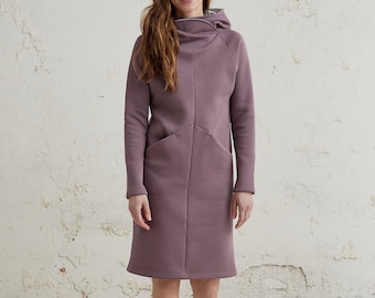 Spring style hoodie dress with pockets, women's sweatshirt dress, handmade sweaters perfect comfy outfit for traveling, warm hoodie dress