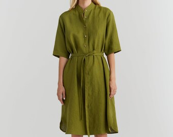 light green dress zara Casual Linen Shirt Dress