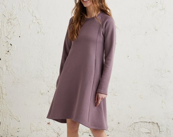 Robe printemps violette, Robe sweat-shirt, Robe pull longue pour femme, Robe pull, Vêtements pour femme, Robe en coton confortable, Robe tunique