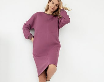 Minimalist Winter Dress For Women, Lavender Sweater Dress, Womens Clothing Dresses, Pullover Dress, Best Gift For Her,Comfy Sweatshirt Dress