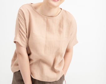 Dusty Peach Top, Linnen Blouse, Minimalistische Kleding, Plus Size Linnen, Oversized Top, Linnen Top, Litouws Linnen Top, Blush Top, Boho Blouse