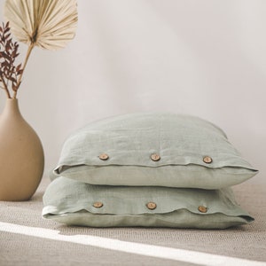 Linen Deco Pillowcase, Throw Pillow Cover, Coconut Buttons Closure, Cushion Cover, Linen Pillow Sham, Organic Linen Cover, Linen Gift