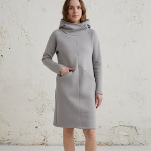 grey winter dresses Beauttable Brilliant Winter Dresses for Women Women Round Neck Long Sleeved Pleated Solid Cotton Linen Loose Fitting Dress Gray 4x, Women's, Size: 4XL