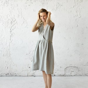 Linen Loose Dress, V Neck Dress, Sleeveless Linen Dress, Elegant Linen Dress, Evening Dress, Summer Clothing, Simple Linen Dress, Boho Dress
