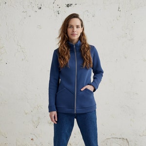 Blue Zipper Sweatshirt, Zip Up Sweater, Womens Clothing, Gym Sweatshirt, Zipper Hoodie, Cotton Activewear, Winter Hoodie, Fall Sweatshirt