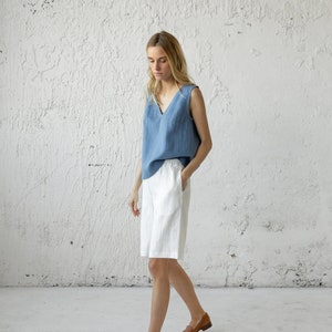 Linen Bermuda Shorts Women, Linen Clothing, Linen Shorts, Mid Waist Linen Shorts, Loose Women Shorts,Wide Leg Shorts With Pockets,Loungewear