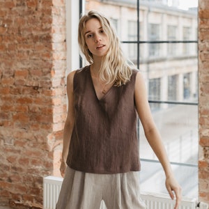 Sleeveless Linen Top, Boho Clothing, Mid Century Modern, Linen Shirt, V Neck Blouse, Loose Women Top, Soft Linen Top, Plus Size Clothing