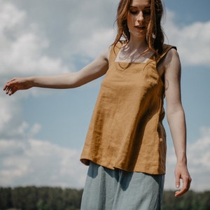 Minimalist Loose Linen Top, Linen Sleeveless Top, Linen Tank Top, Mid Century Modern, Summer Style Top, Womens Clothing, Basic Top For Her