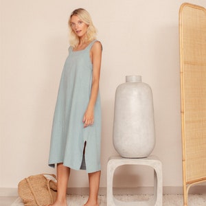 Linen Dress With Pockets, Sleeveless Linen Dress, Midi Linen Dress, Lounge And Sleepwear, Plus Size Clothing, Oversize Dress,Maternity Dress