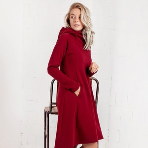 Red Sweater Dress, Plus Size Womens Clothing, Spring Style Hoodie Dress, Minimalist Sweatshirt Dress, Oversized Casual Outfit, Gift For Mom