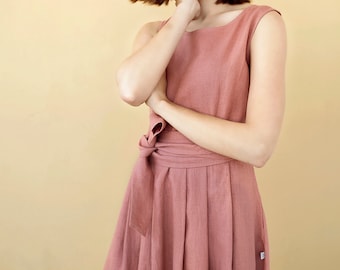 Petite Dress, Linen Wrap Dress, Open Back Dress In Linen, Bridesmaid Dresses, Linen Cocktail Dress, Modern 50s Dress, Plus Size Clothing