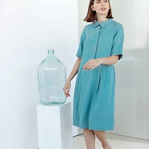 Linen Shirt Dress With Pockets, Linen Smock Dress, Collar Linen Dress, Maternity Dress, Linen Sundress, Shift Dress, Linen Modest Dress