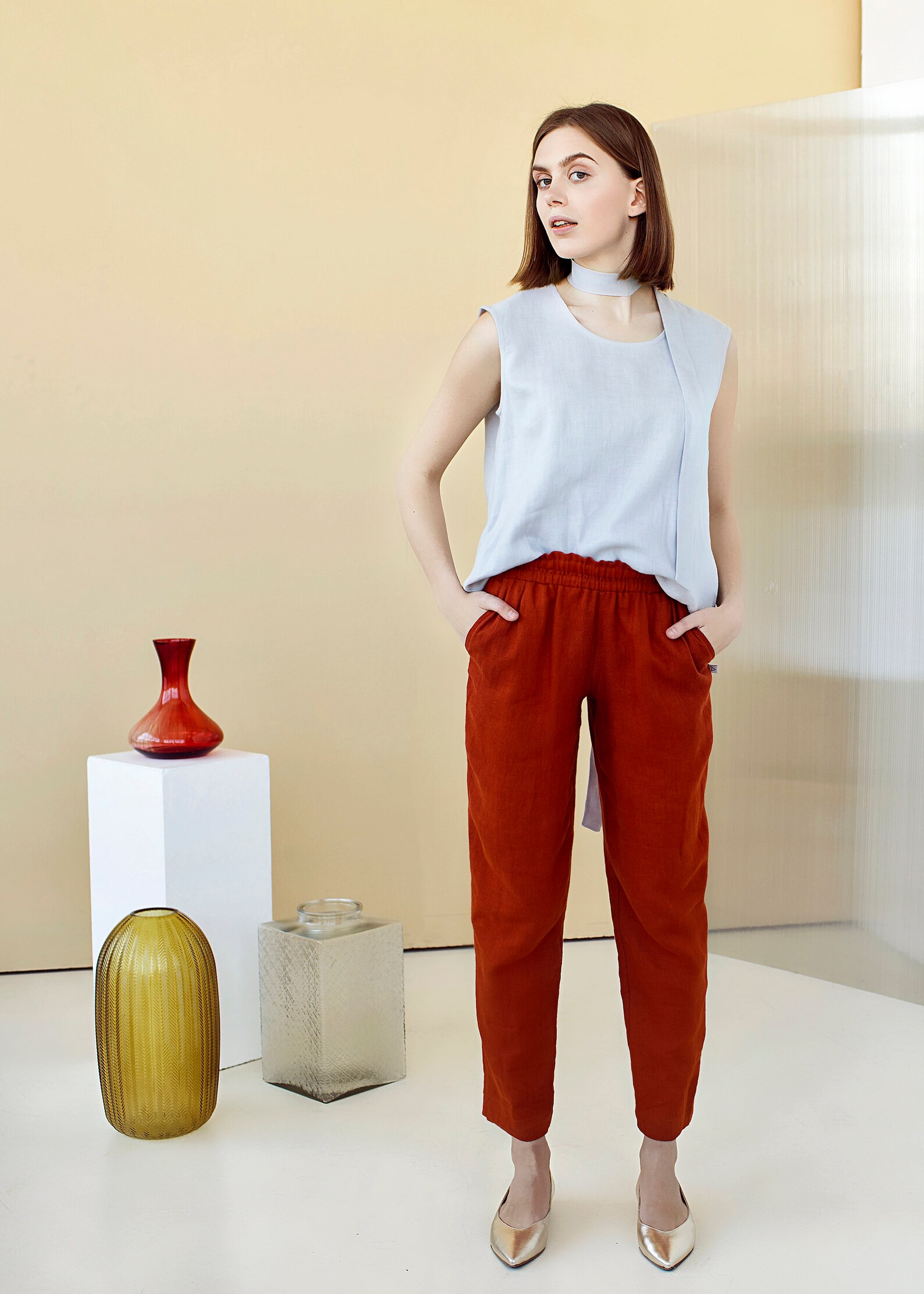Women Linen Pants Terracotta Pants Plus Size Trousers Linen | Etsy