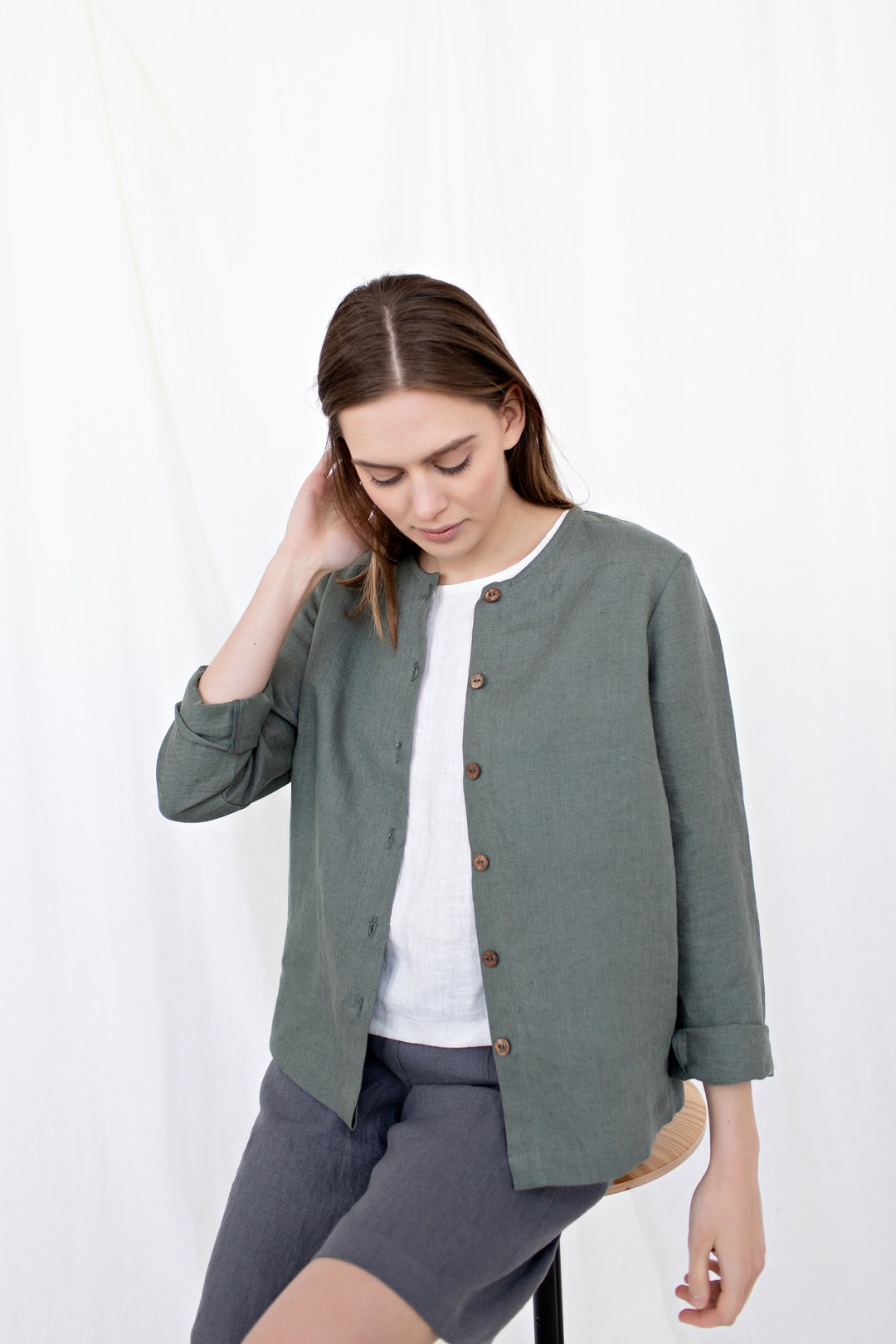 Linen Shirt Linen Jacket Plus Size Linen Minimalist - Etsy