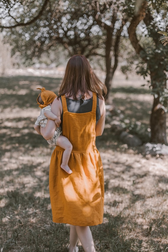 Yellow Pinafore Dress, Summer Style, Linen Apron Dress
