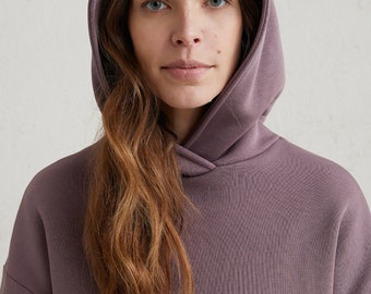 Paarse hoodiejurk met capuchon, perfect voor lentemode, warme truijurk verkrijgbaar in grote maten, gezellige jurk voor dameskleding jurken