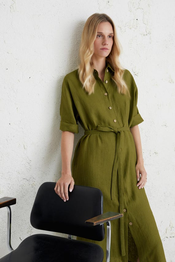 knee length dresses for ladies Womens Kerala Green Sapodilla Shirt Dress – LOVE BRAND & Co main image 1
