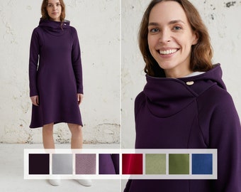 Purple hoodie dress with long sleeves perfect sweatshirt dress for spring