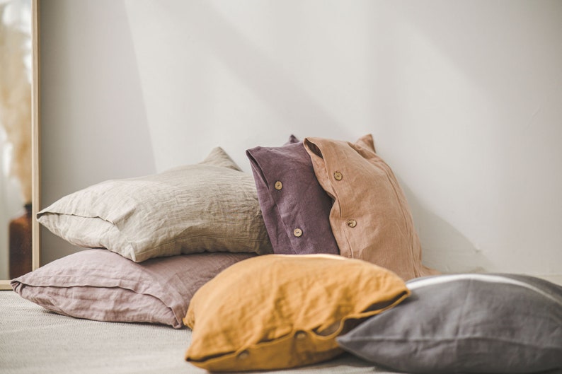 Linen Deco Pillowcase, Throw Pillow Case, Linen Pillow Sham, Natural Linen Cover, Cushion Cover, Square Pillow Case, Scandinavian Decor image 5