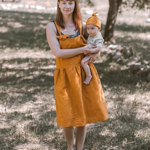 Linen Pinafore Dress, Apron Dress Women, Mustard Summer Dress In Linen, Maternity Dress, Boho Chic Clothing, Traditional Dress, Gift For Her