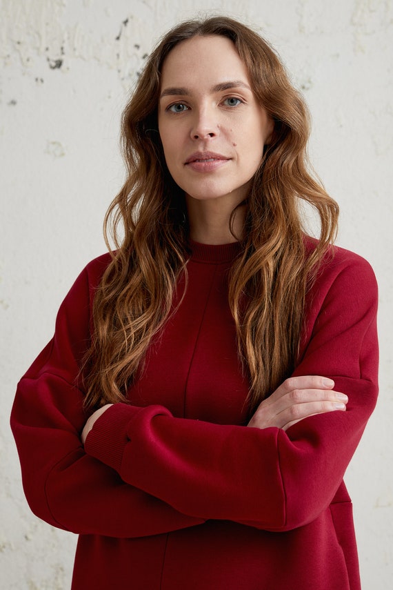 Burgundy sweatshirt dress cheap