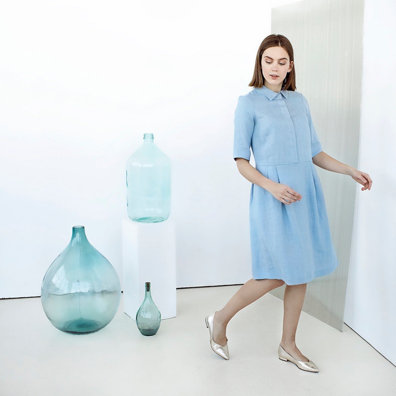 Linen Shirt Dress with Pockets Office Dress Collar Linen Etsy