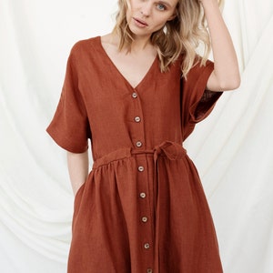 Cottagecore Dress, Linen Prairie Dress, Mid Century Modern, Modest Dress, Buttondown Dress, Handmade Linen Clothing, Garden Dress, Shirt