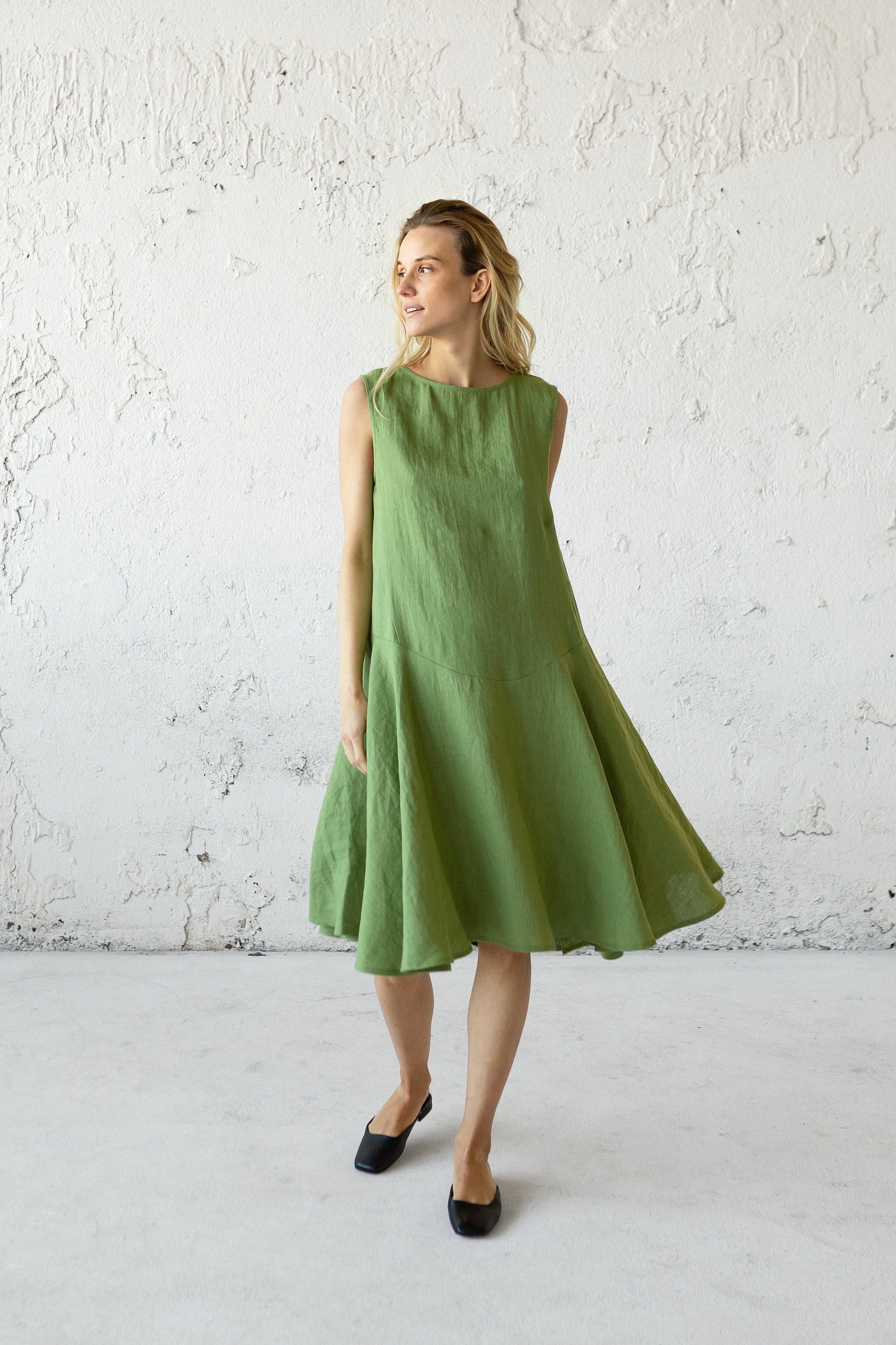 【BAON】Cheongko Linen Ribbon Sleeveless Midi OP - Linen55 Nica - Linen Bow Shoulder Tank Top | High Quality Linen