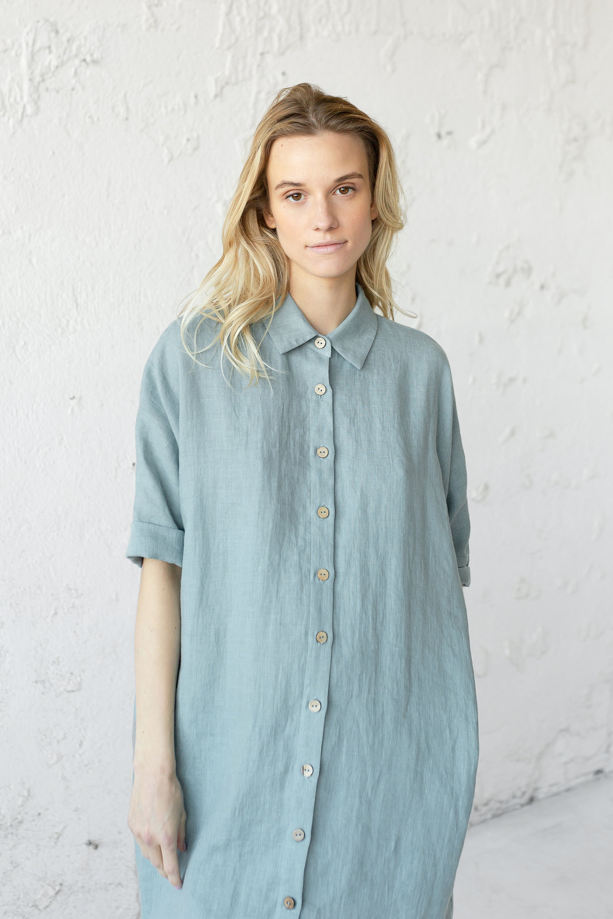 Women’s Casual Swing T-Shirt Dress – Flowy Long Sleeve Tunic Top In Soft Stretch Fabric | Light Blue, Medium