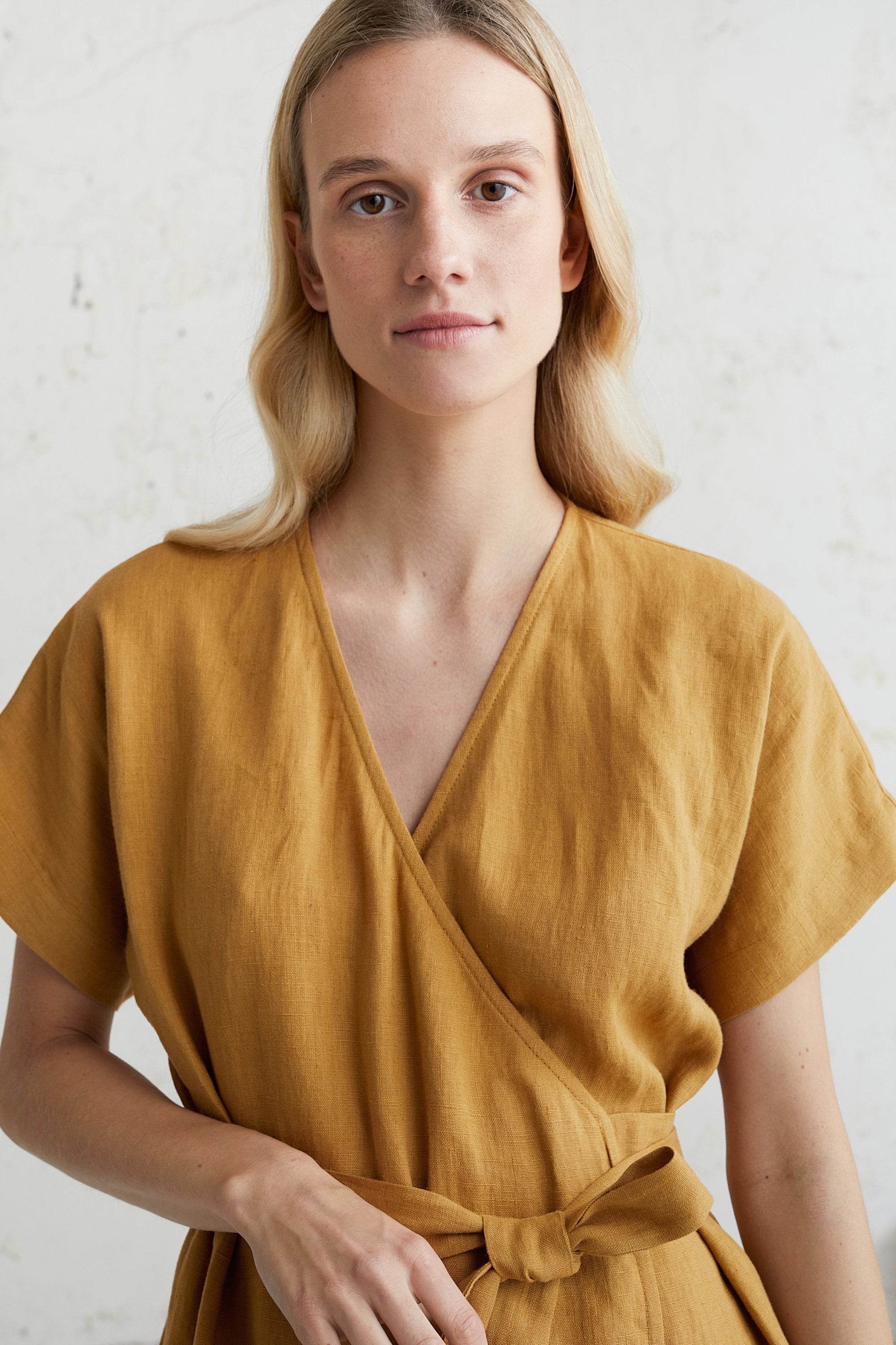 Urban outfitters gabrielle linen midi wrap dress top