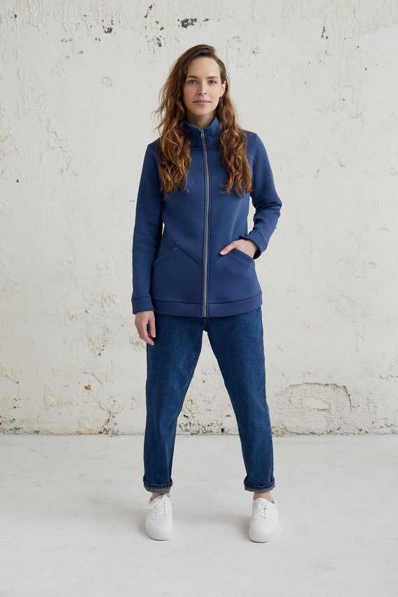 Women's Blue Cotton Activewear Jackets