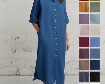 Linen Maternity Dress, Pregnancy Dress, Loose Linen Clothing, Womens Clothing, Button Down Dress, Shirt Dress, Spring Fashion, Everyday