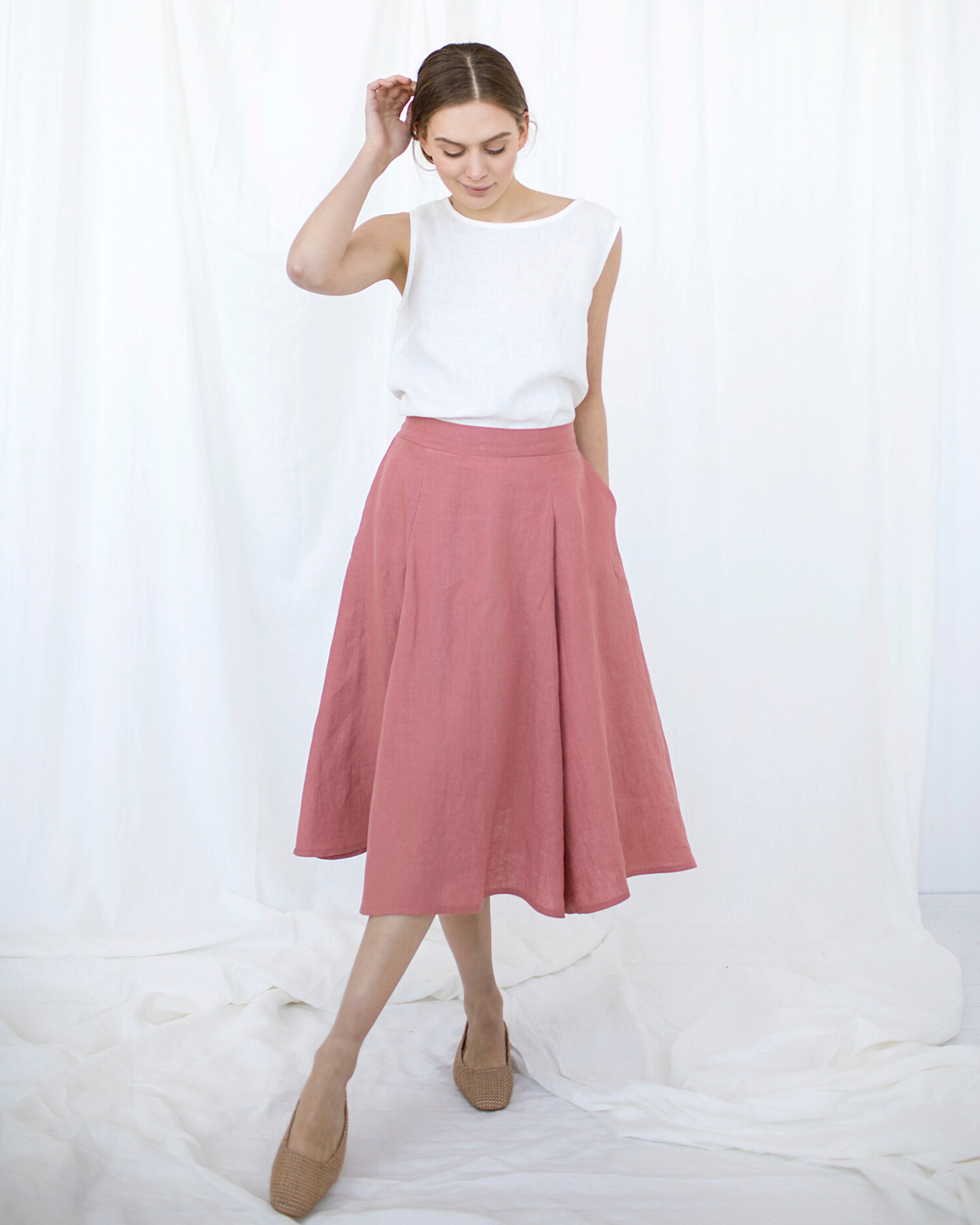 Lilian Pleated Skirt - Red and Pink Wave