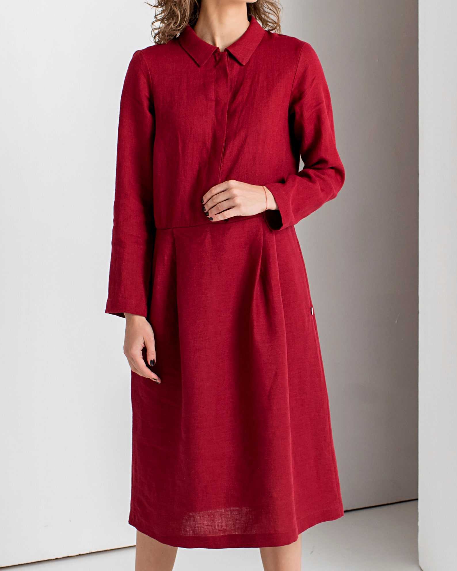 Linen Shirt Dress Red Linen Dress Lithuanian Linen Dress Etsy