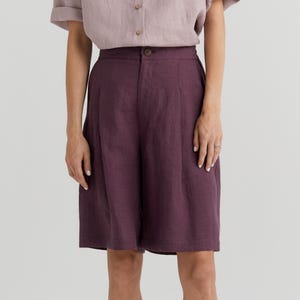 Purple Bermuda Shorts, Linen Shorts, Maternity Shorts, Knee Length Shorts, Linen Clothing, High Waist Shorts, Boho Pants, Summer Style