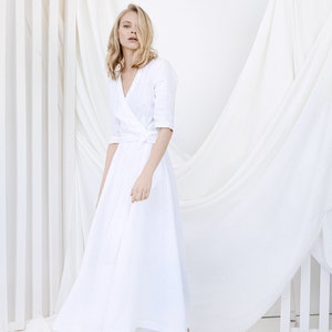 Wrap Wedding Dress, Mid Century Modern, Spring Style, Simple Wedding Dress, Minimalist Wedding Dress,Linen Wedding Dress,Modest Bridal Dress